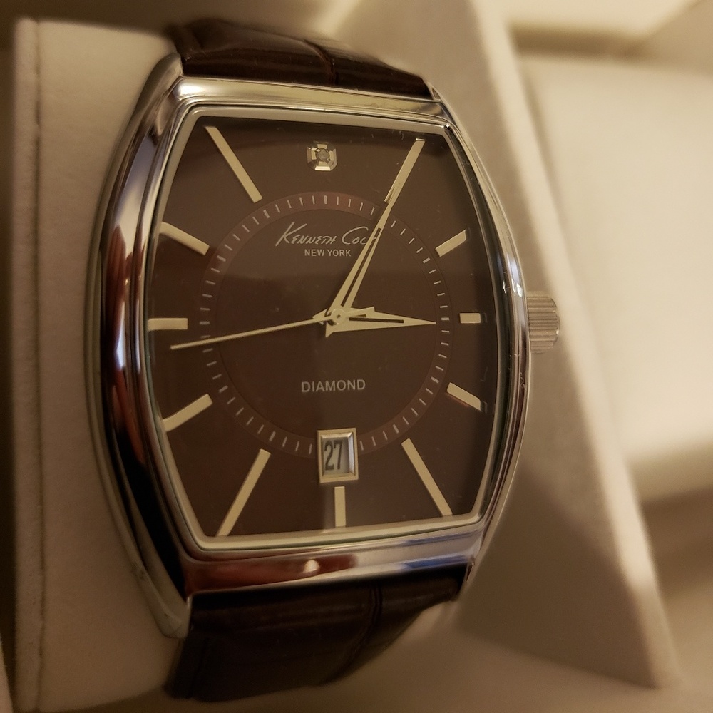 NIB diamond watch with brown leather band